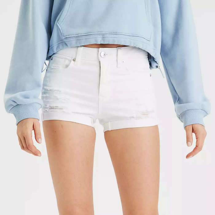 white destroyed high waisted shorts