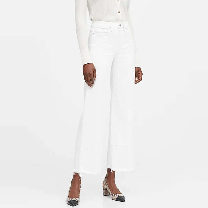 high waisted white cropped jeans