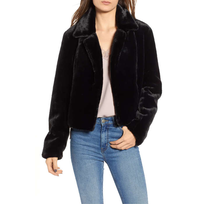 short black faux fur jacket