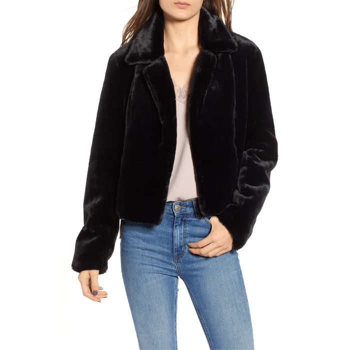 short black fake fur jacket