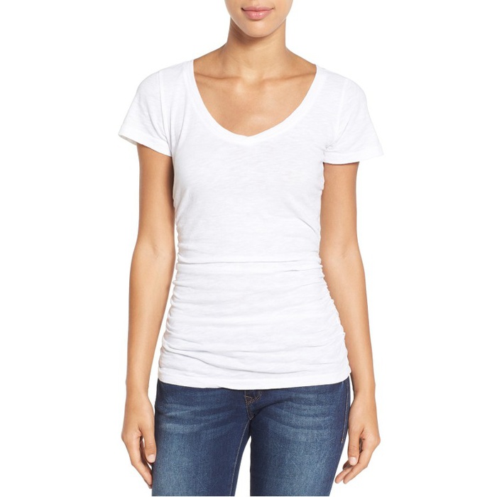 calson shirred v neck tee v neck white tees