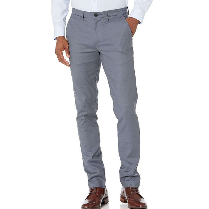 Whitive Mens Stretch Wrinkle-Free Slim Fit Pure Colour Plain-Front Pants 