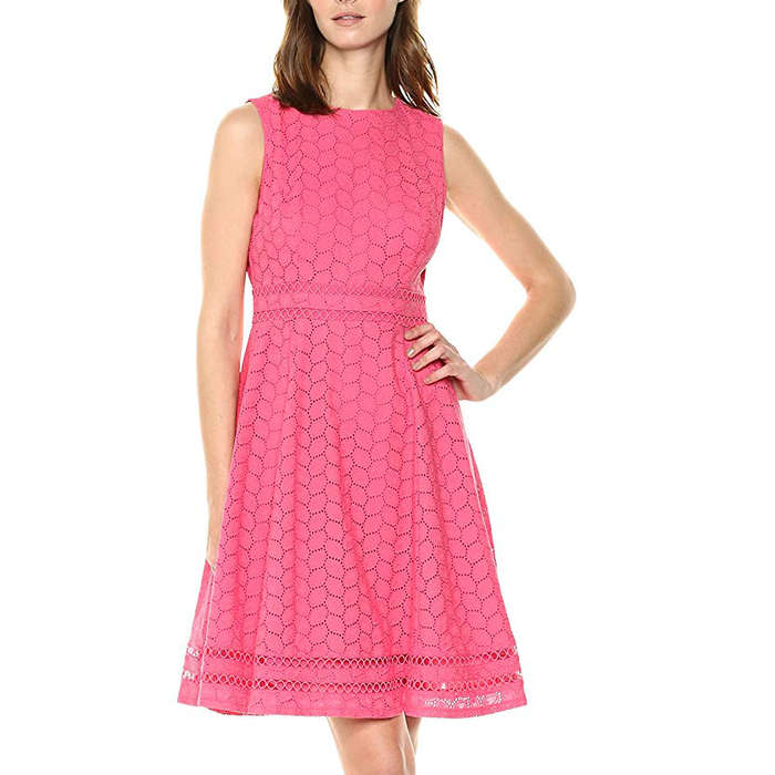 calvin klein eyelet fit & flare midi dress