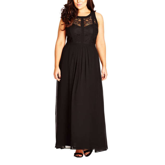 gathered jersey plus size dress with lace bodice