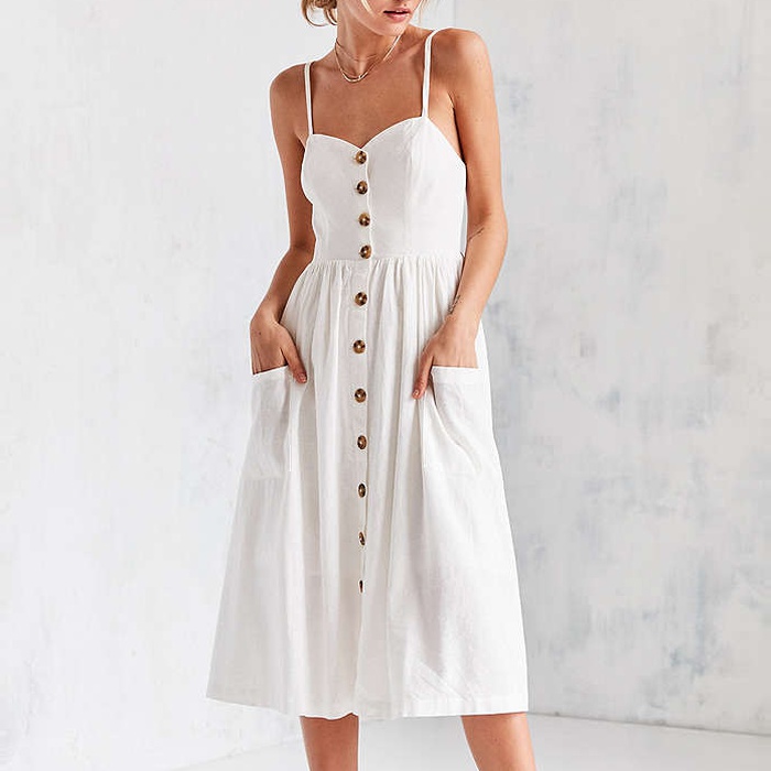 linen button down midi dress