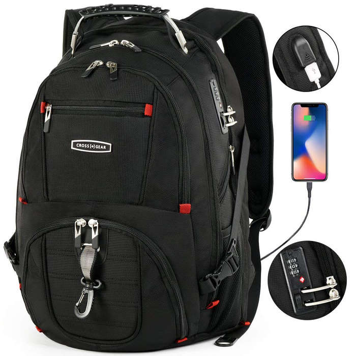 Work Laptop Backpack Black Sketch Draft Tree Hiking Bags for Women with USB Charging Port and Headphone Port for College Work Travel 