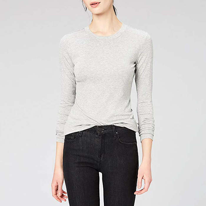 ribbed crew neck long sleeve top