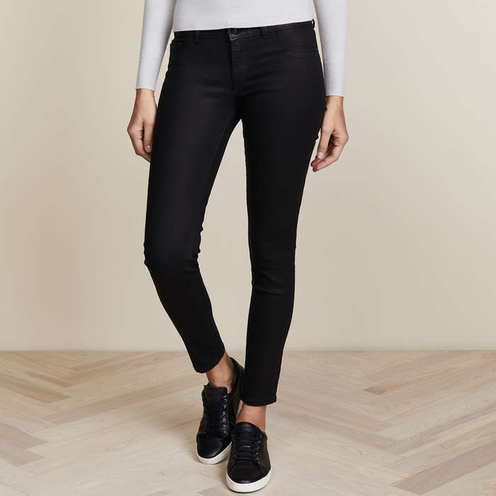 leather look coated jeans