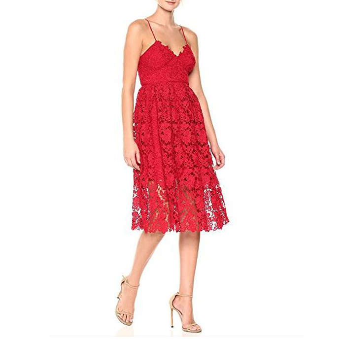 red lace midi dress spaghetti straps