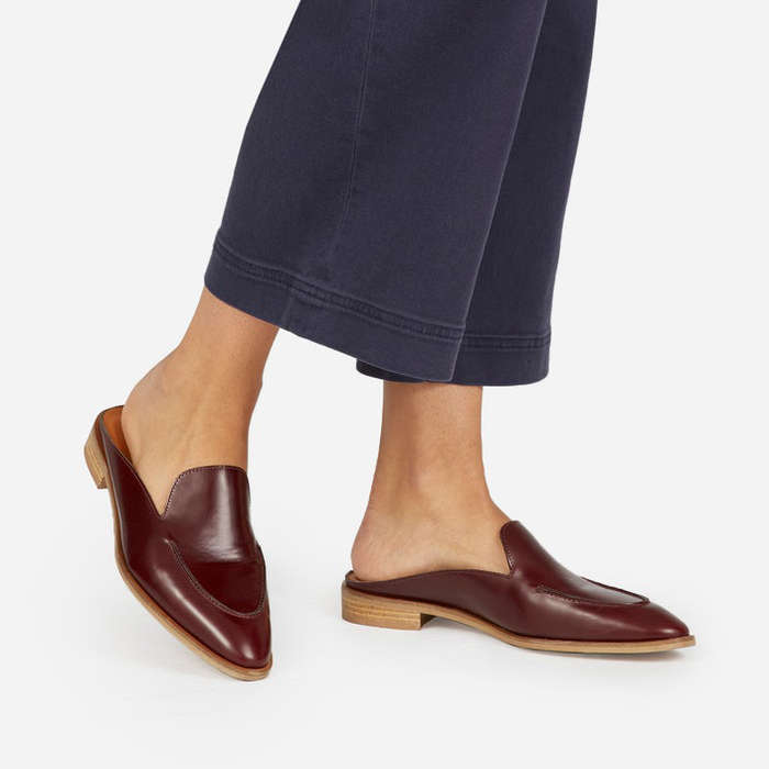 brown backless loafers