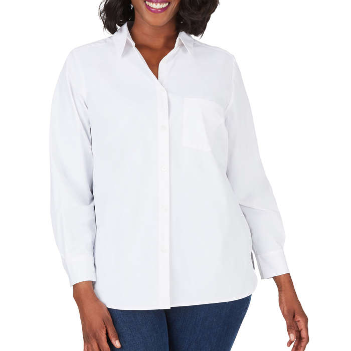 plus size white button down