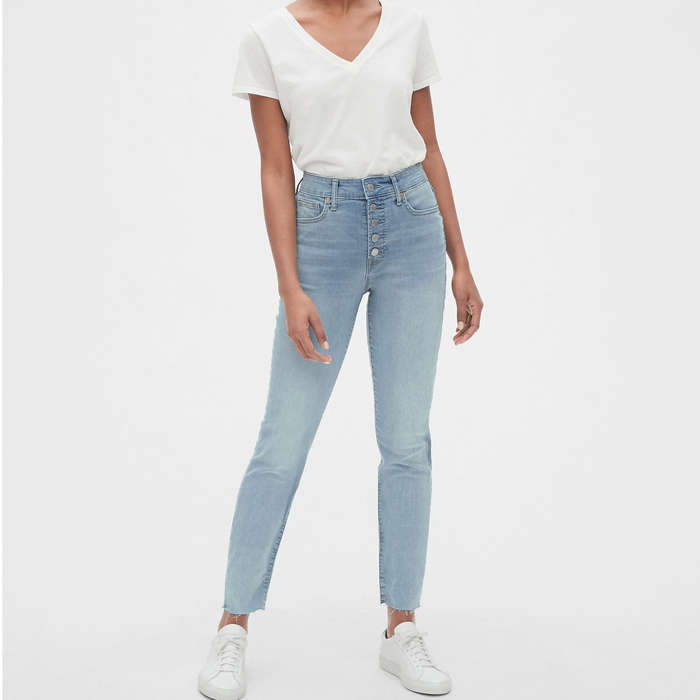 high waisted button fly jeans