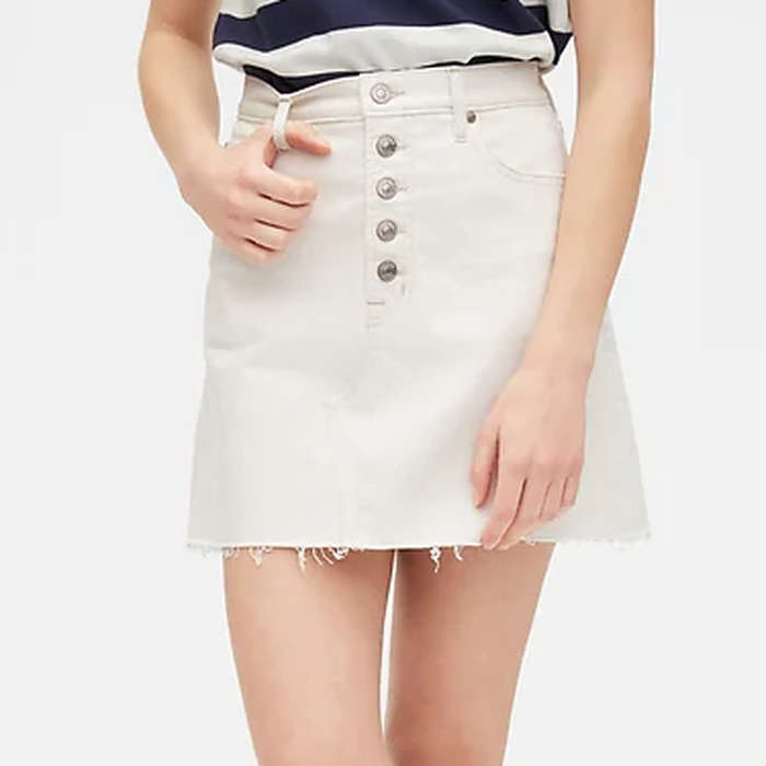 high waisted white jean skirt