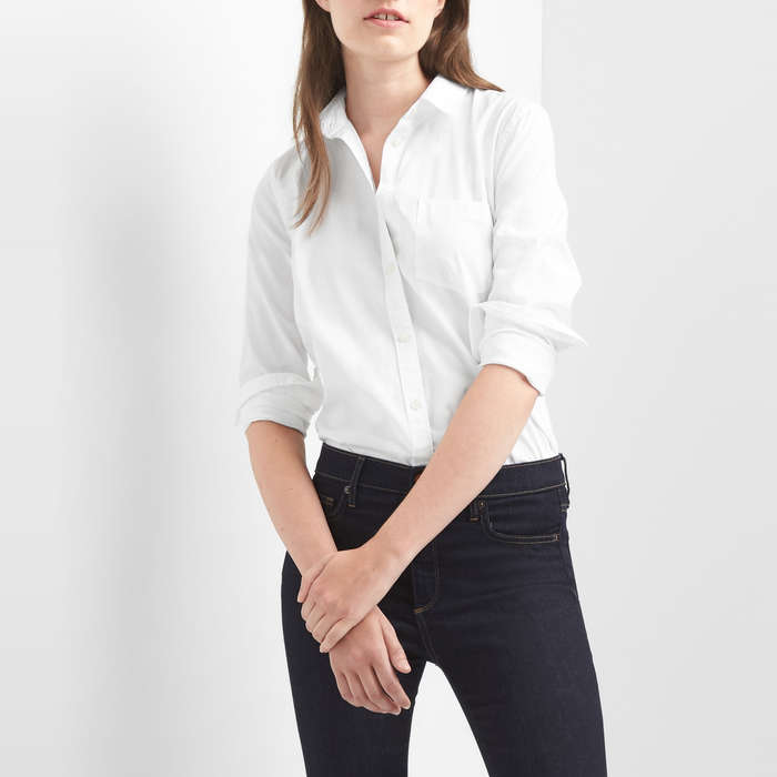 fitted white button up shirt