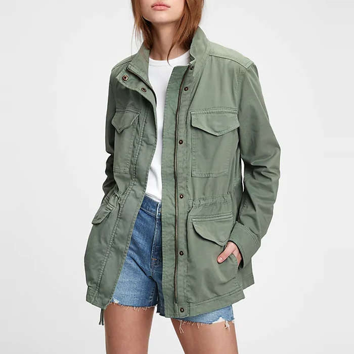 women's green military style jacket