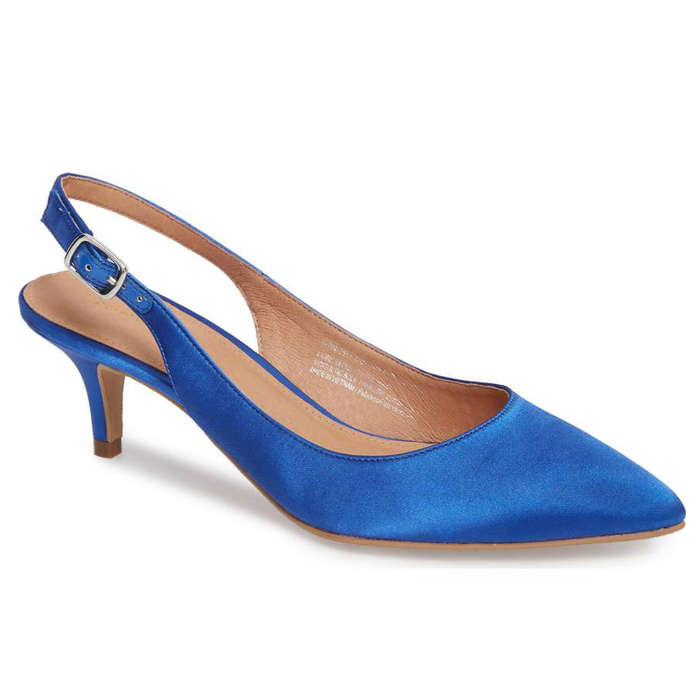 blue kitten heel slingbacks