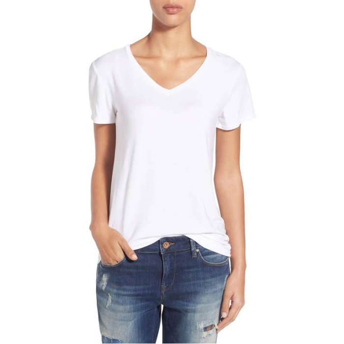 white v neck tee