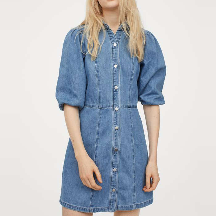 long denim dress with pockets