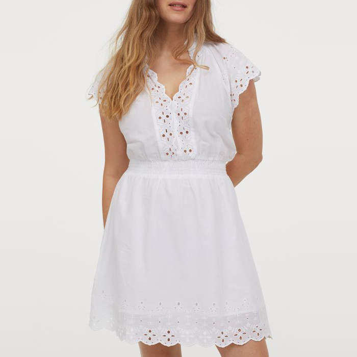 white cotton embroidered dress