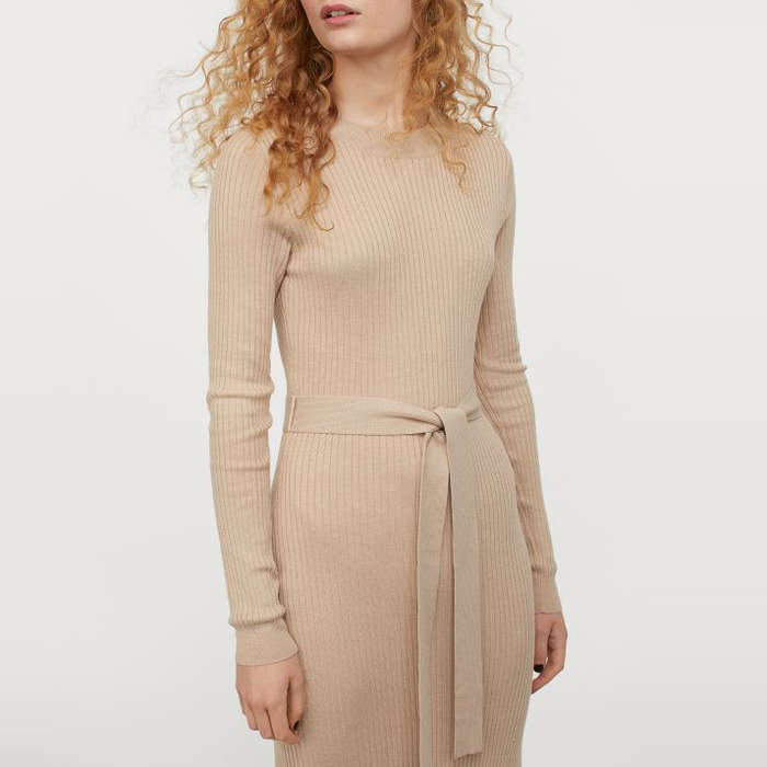 mango belt ribbed dress