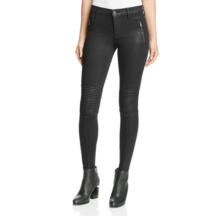 Hudson Stark Skinny Moto Jeans in Noir Coated