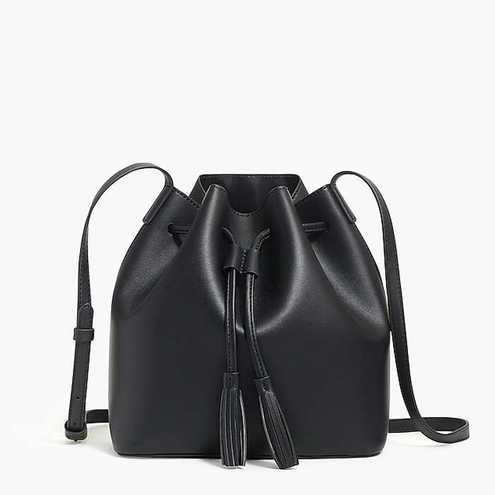 black crossbody bucket bag