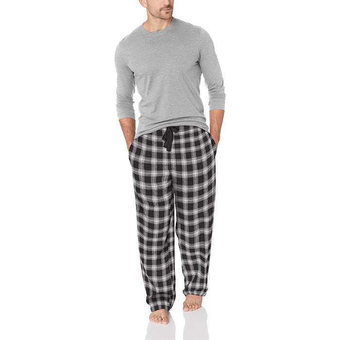 Femaroly Mens Flannel Sleep Top and Pant Warm Pajama Set Loungewear Nightwear 
