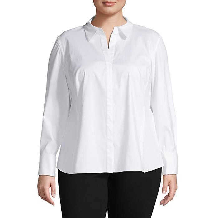 plus size white button down