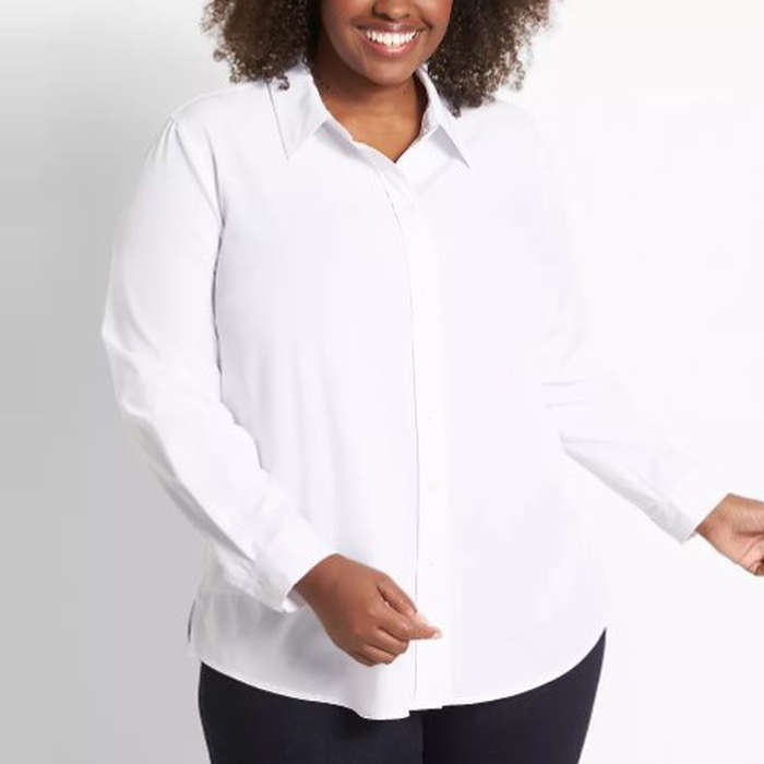 plus size white button up shirt