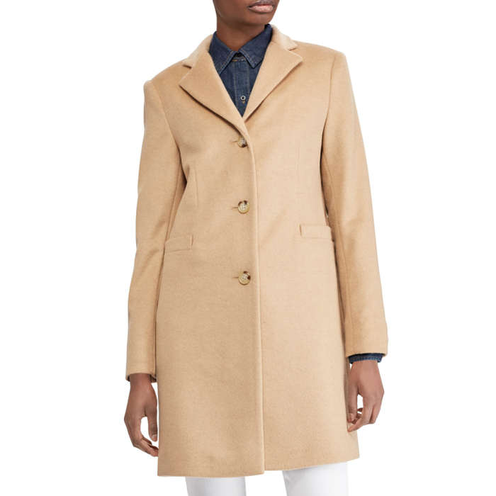 calvin klein single breast cashmere blend walker coat