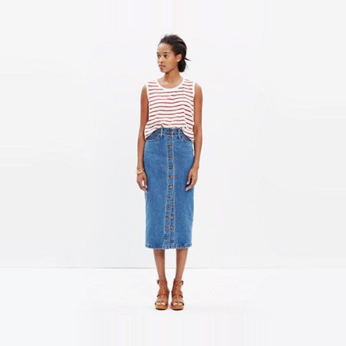 button down denim midi skirt
