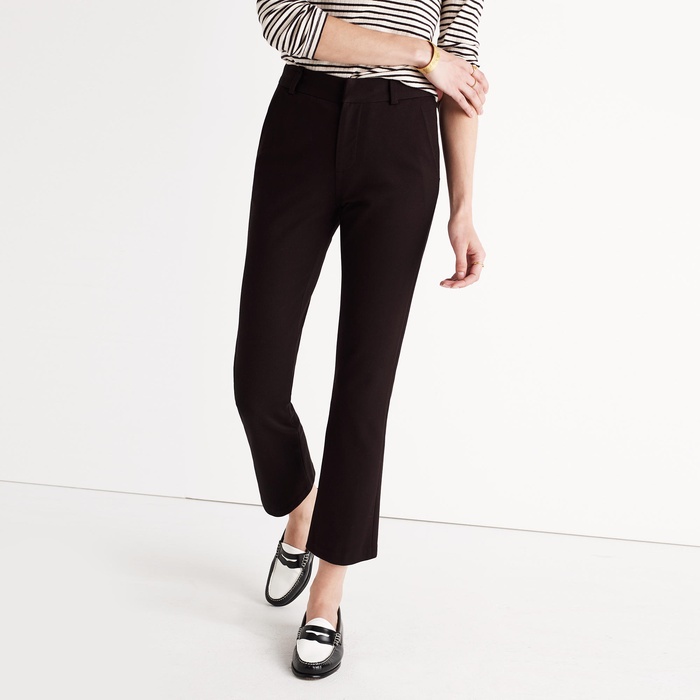 black cropped flared trousers