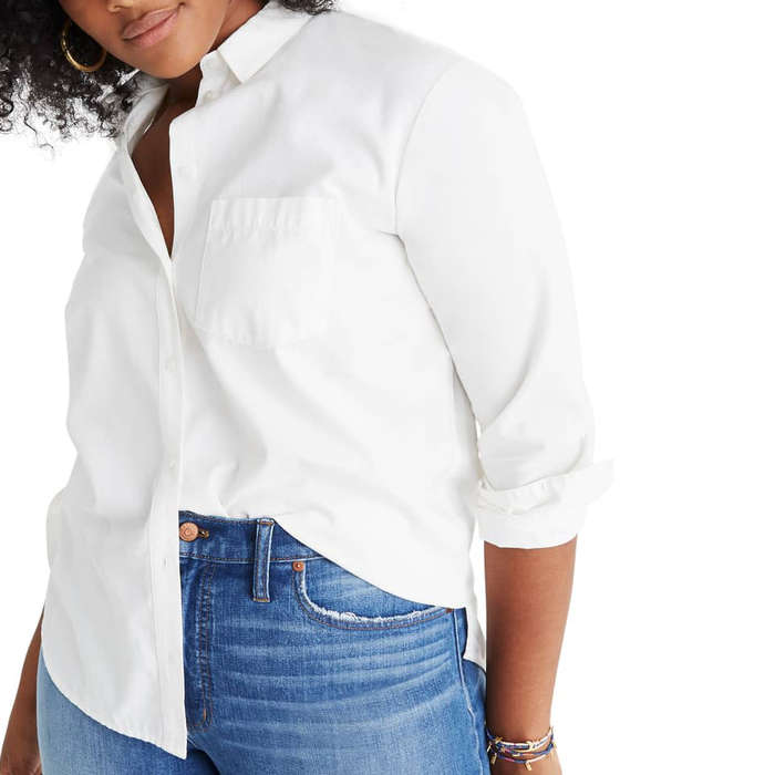plus size white button down shirt