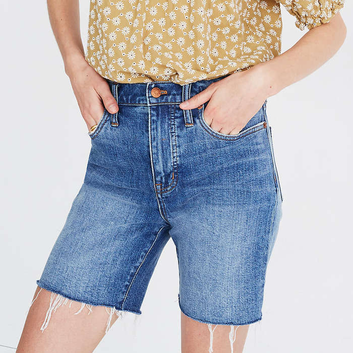 high waisted mid length shorts
