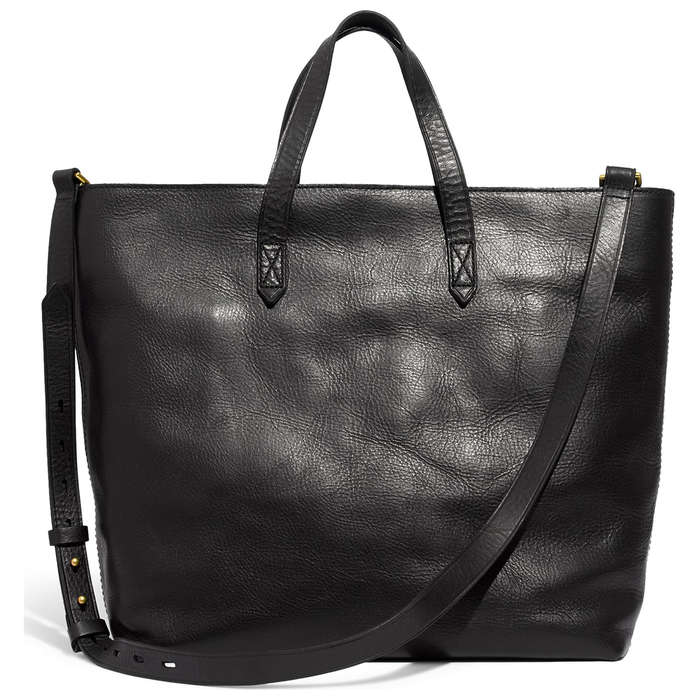 zip top leather tote bag