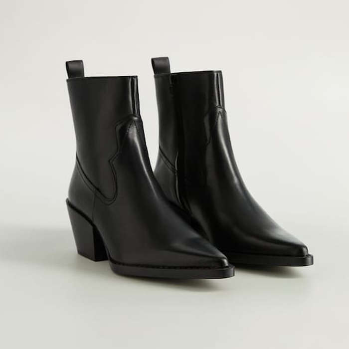 pointed toe black leather booties