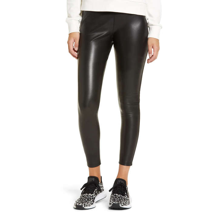 petite leather look pants