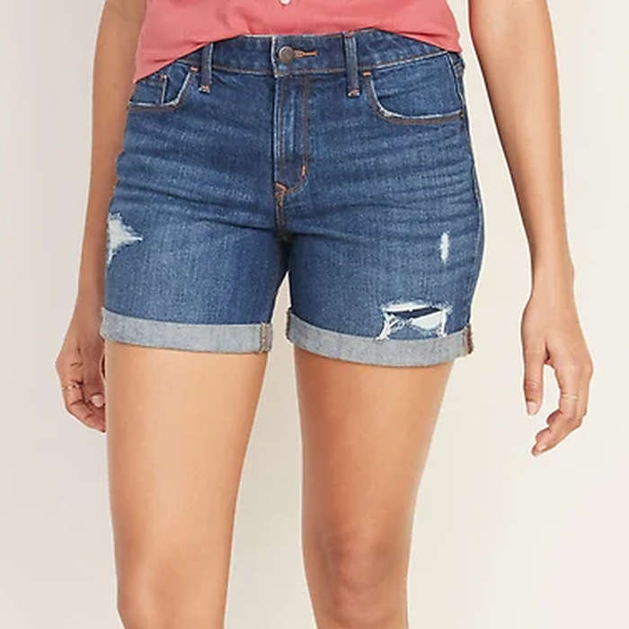 mid length distressed shorts