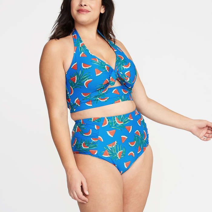 halter swim top with high waisted bottoms