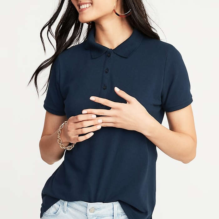 women's long sleeve navy blue polo shirts