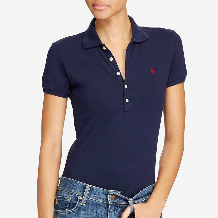 women's fitted black polo shirts