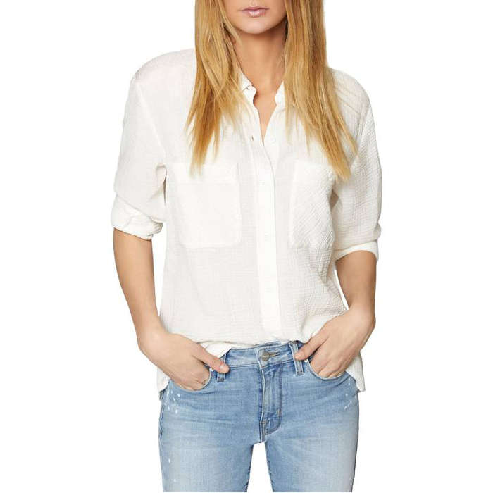 womens dressy white button down shirt