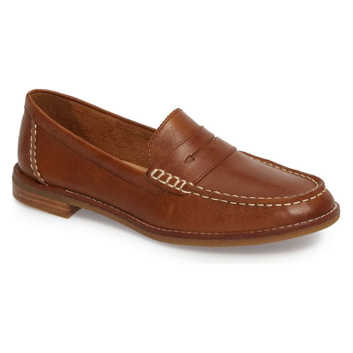 ladies tan leather loafers