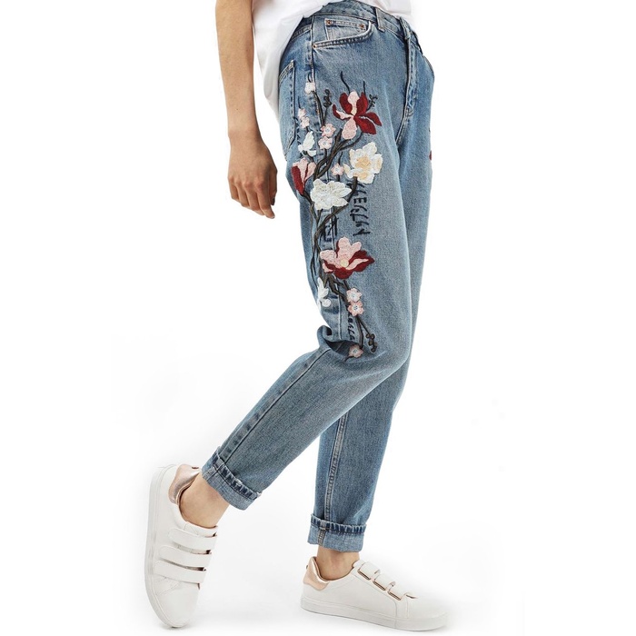 embroidered denim pants