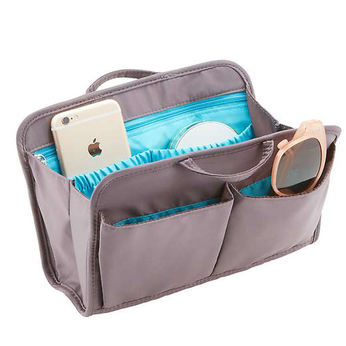 Luxja Handbag Organiser Insert Bag Lightweight Travel Organiser Bag Insert with 2 Handles Khaki Felt Bag Organiser for Handbag