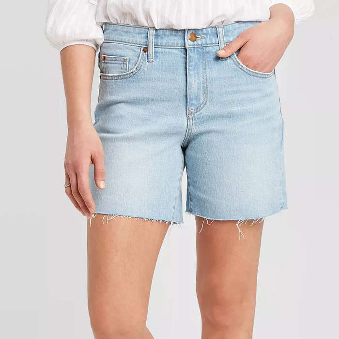 womens denim shorts mid length