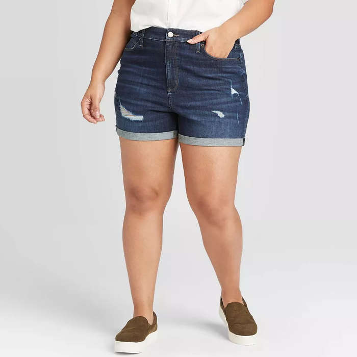 plus size stretch denim shorts