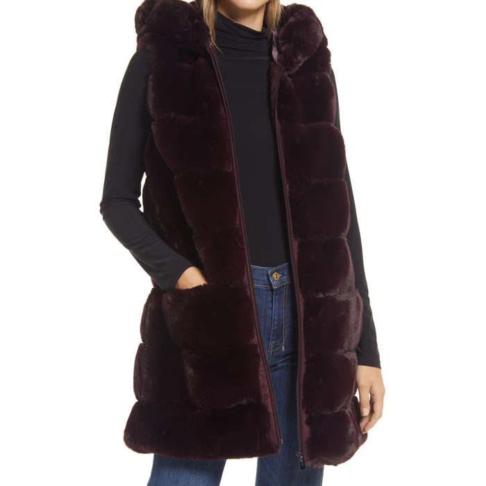 faux fur hooded vest womens