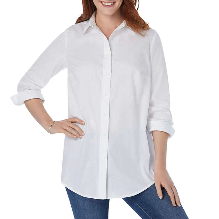 plus size white button up shirt