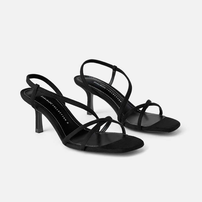 black barely there sandals mid heel